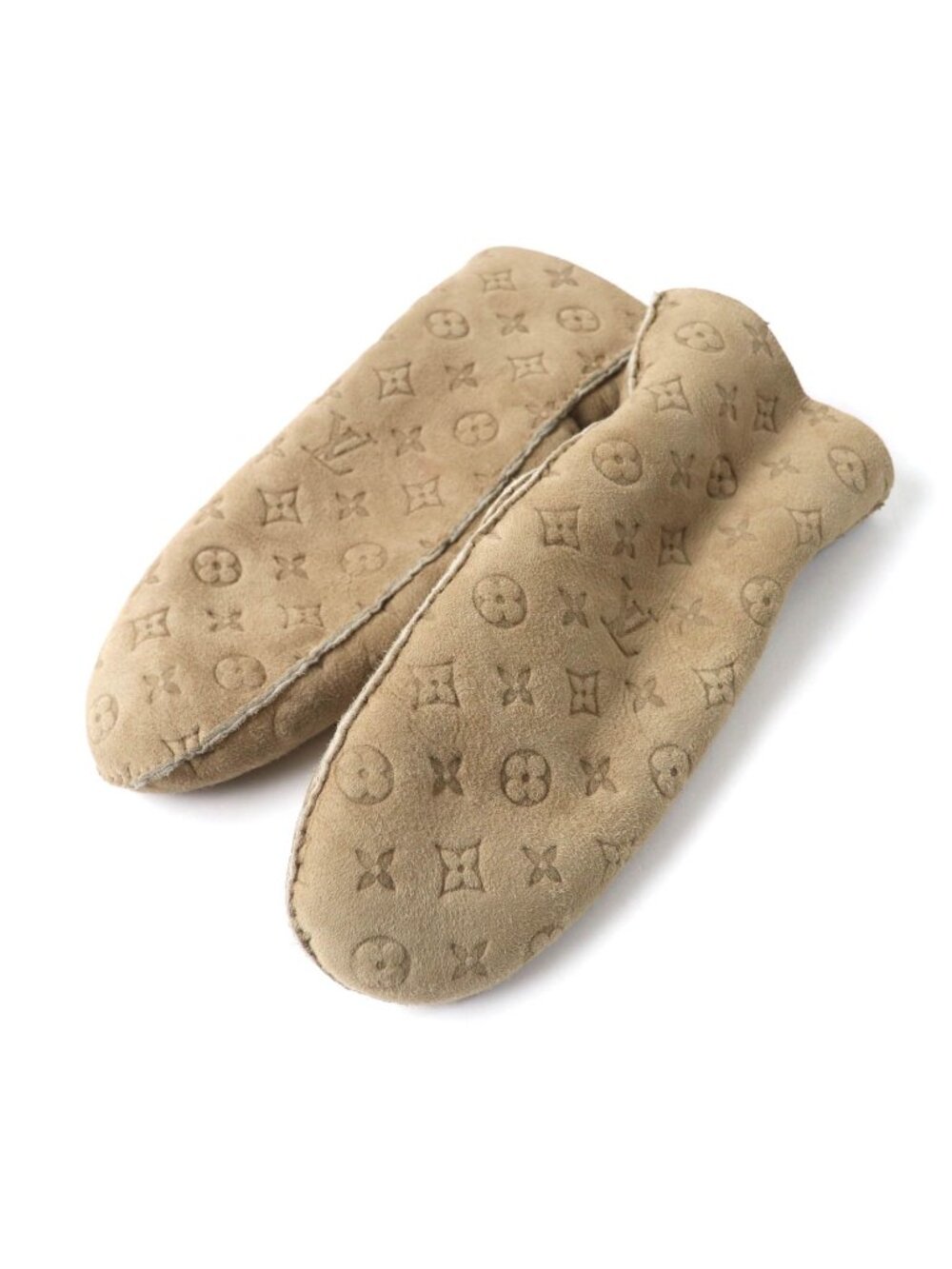 Louis Vuitton Muff Shearling Lamb Monogram Mittens Gloves Beige